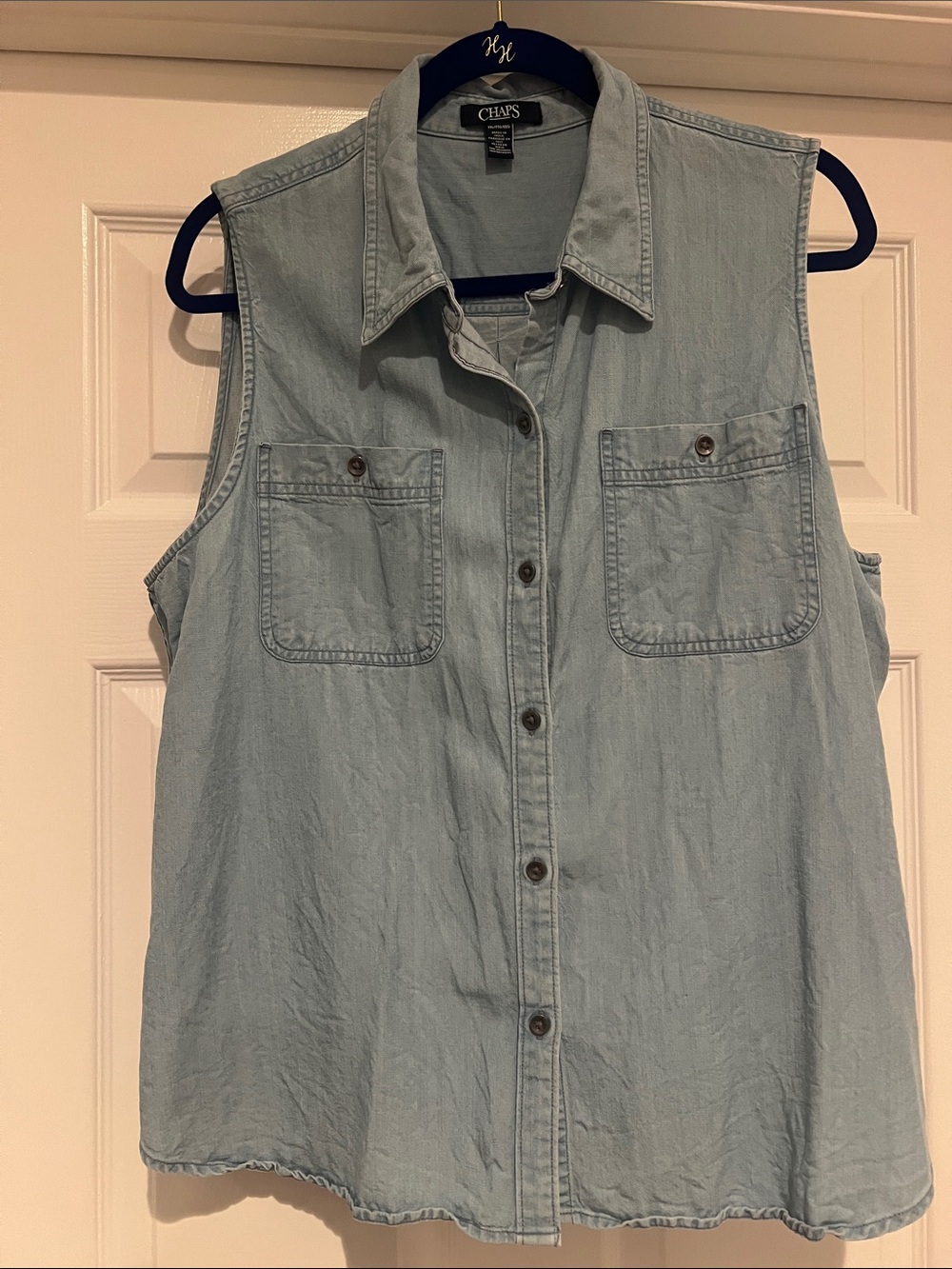 Chaps Light Blue Sleeveless Denim Shirt
